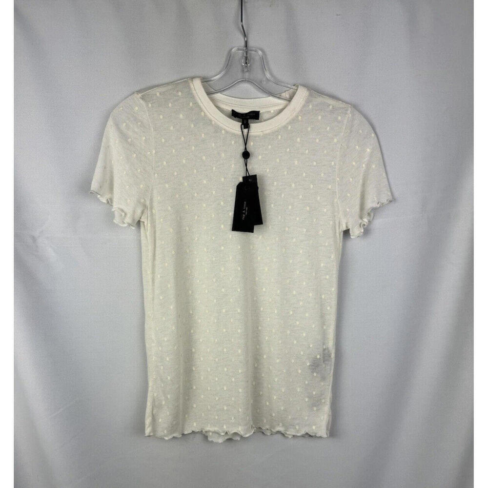 Rag & Bone Bre Swiss Dot Short Sleeve Top White Size S